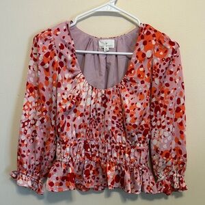 Lost + Wander Pink and Red Abstract Peplum Blouse